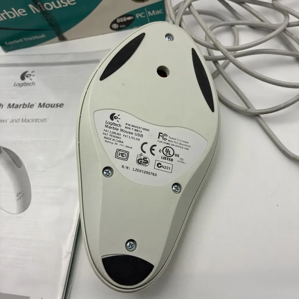LOGITECH Marble Mouse Corded Trackball PC/Mac USB/PS 2 Wired Complete Software